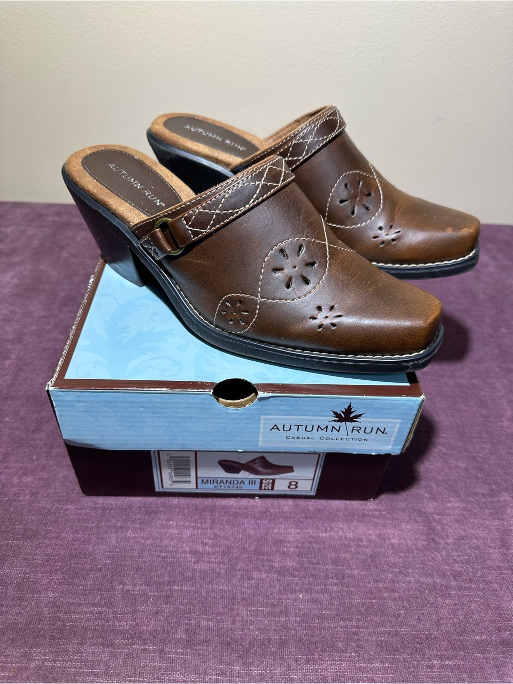 Autumn Run Miranda III Brown Western Clog Mules Size 8